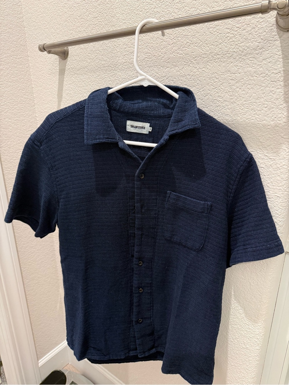 Taylor Stitch Navy Textured Short Sleeve Button-Up